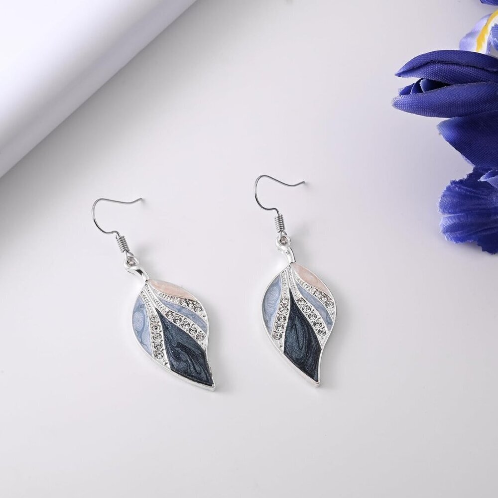 Women's Leaf Silver Dangle Earrings Boho Teardrop Dangling Blue Plant jewelry - Picture 6 of 7